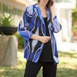 MING WANG Abstract Print Pleated Crinkle Jacket